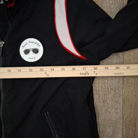 Karl Lagerfeld Paris Black & Red Zip-Up Jacket S Full-zip  Signature logo patch - Picture 6 of 8
